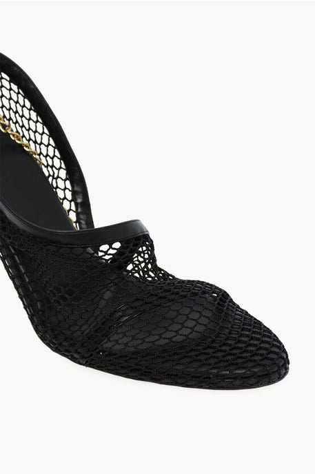 Mesh sandalen met goudkleurige kettingsluiting in Nero, Oro - Image 4