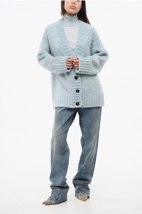 MM4 MM14 V-hals 4 knopen oversized vest in lichtblauw - Image 4