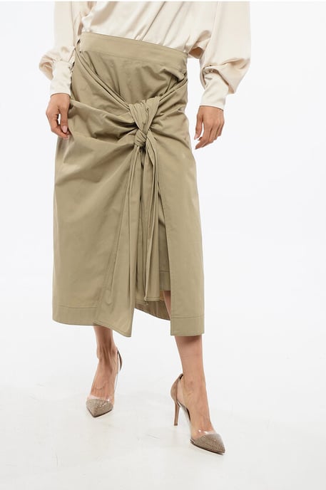 Geplooide katoenen lange rok in beige - Image 1