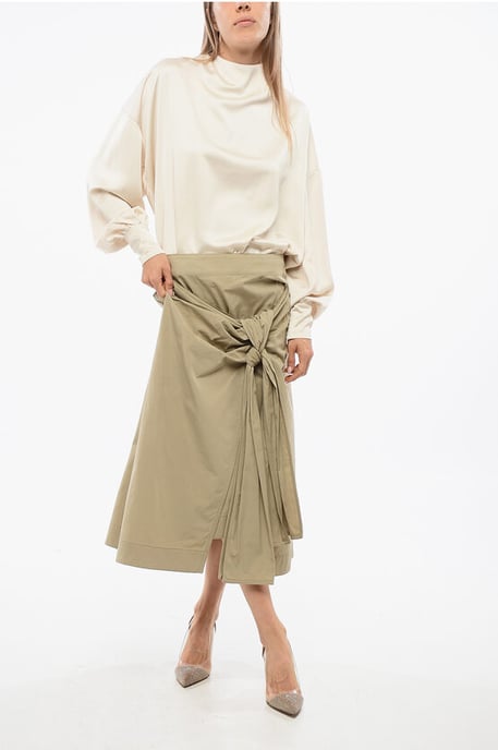 Geplooide katoenen lange rok in beige - Image 4