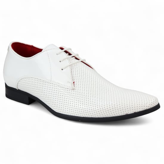 Witte puntige veterschoenen voor heren met geperforeerde neus - Image 2