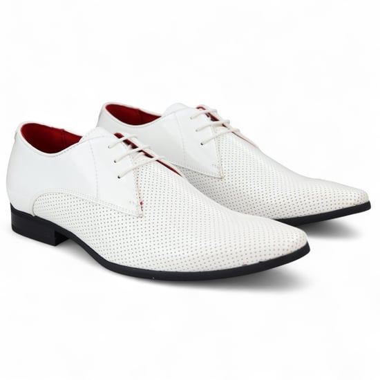 Witte puntige veterschoenen voor heren met geperforeerde neus - Image 3