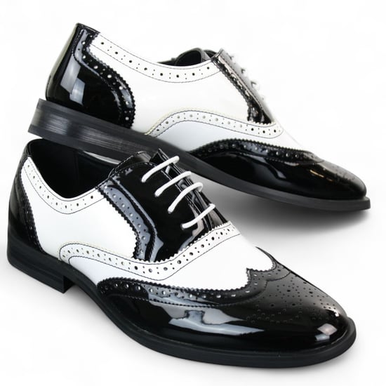 Herenschoenen met vetersluiting, zwart/wit, brogues, nette schoenen - Image 3