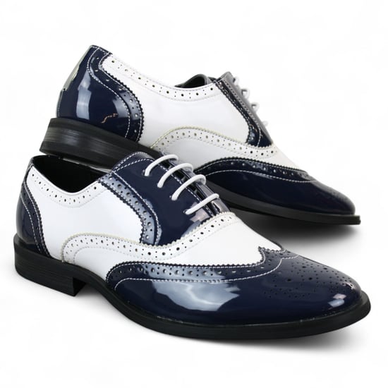Herenschoenen met vetersluiting in marineblauw en wit, in de kleur 'Brogues' - Image 4