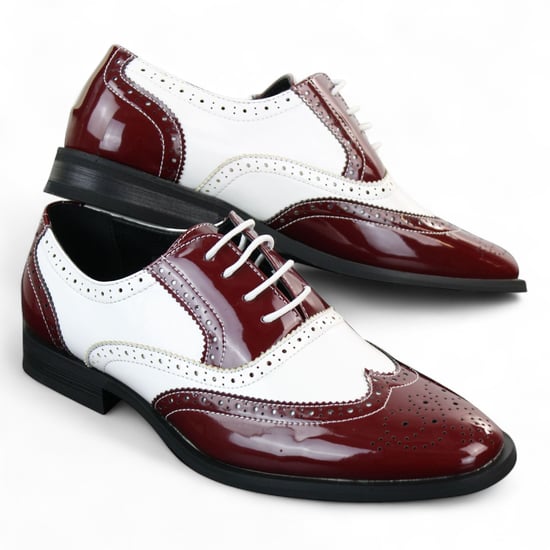 Herenschoenen met vetersluiting in rood en wit, in nette broguestijl - Image 3