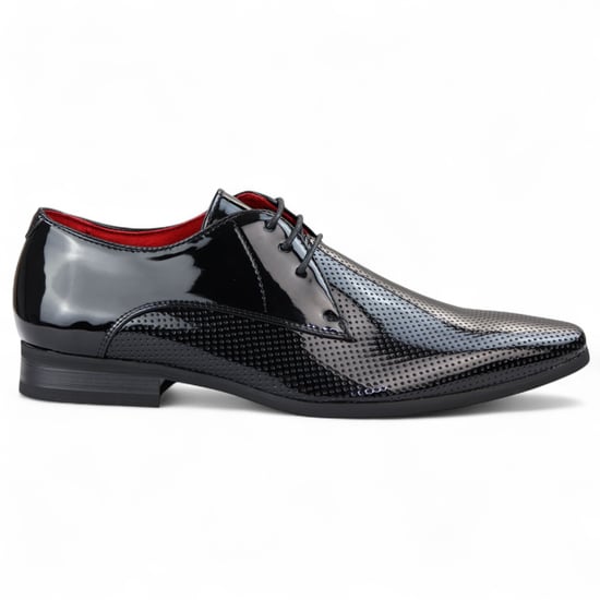 Zwarte puntige veterschoenen voor heren met geperforeerde neus - Image 1