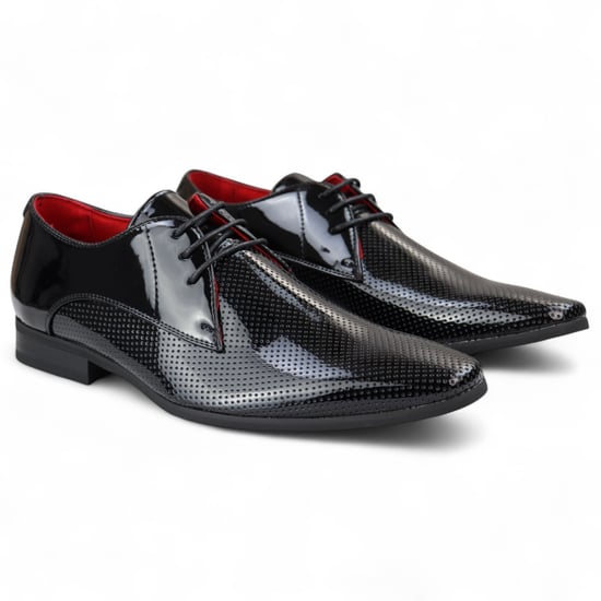 Zwarte puntige veterschoenen voor heren met geperforeerde neus - Image 3