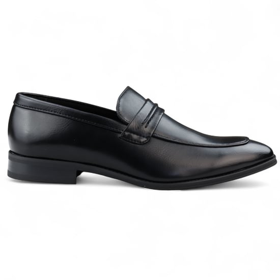 Zwarte instappers voor heren, gevoerd met leer en nette schoenen - Image 1