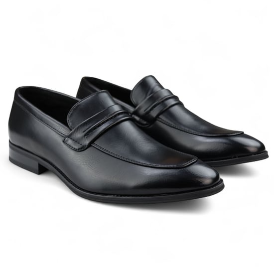 Zwarte instappers voor heren, gevoerd met leer en nette schoenen - Image 2