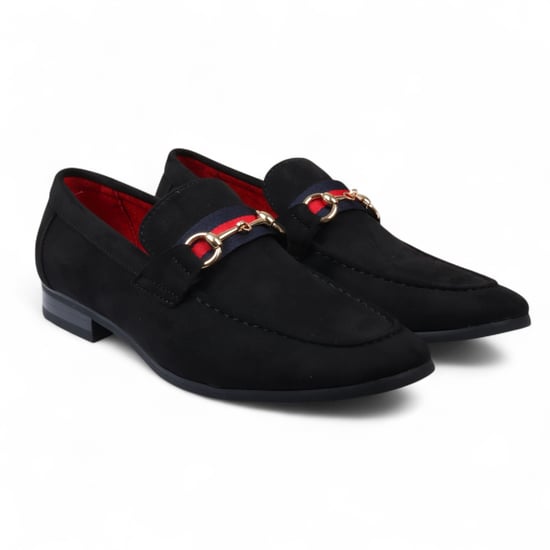 Zwarte suède loafers voor heren met gouden gesp, instapschoenen - Image 2