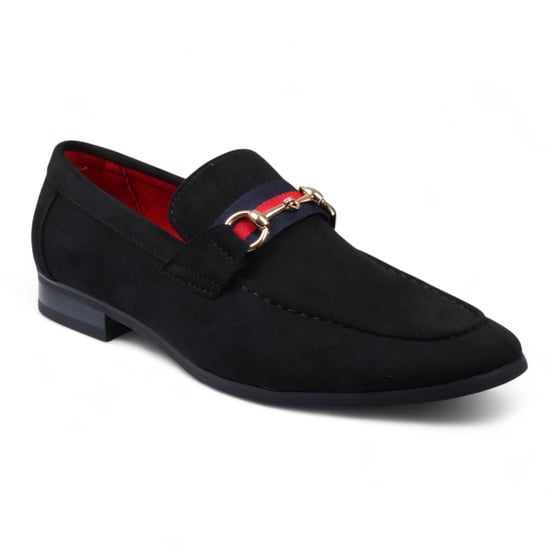 Zwarte suède loafers voor heren met gouden gesp, instapschoenen - Image 3