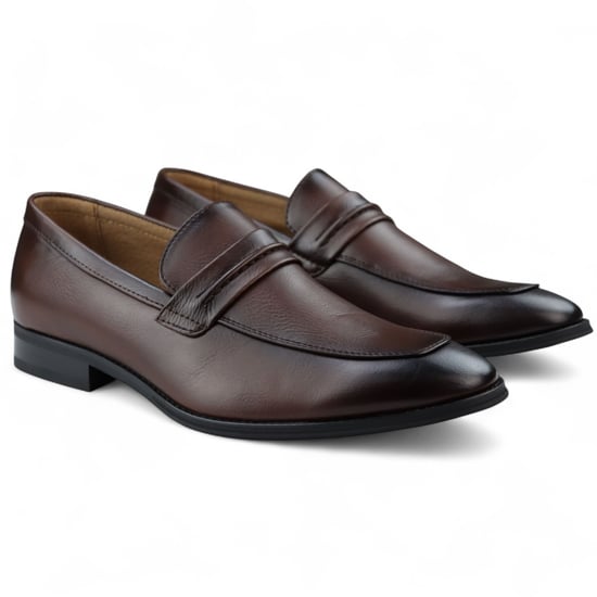 Bruine instappers voor heren, gevoerd met leer en nette schoenen - Image 2