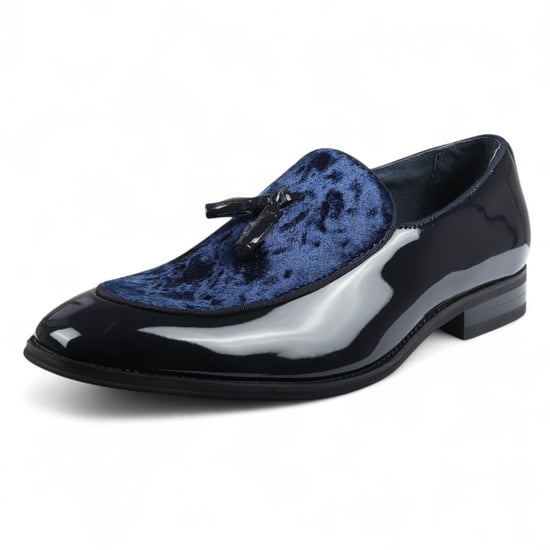 Herenschoenen in marineblauw met fluwelen kwastjes en formele lakschoenen - Image 3