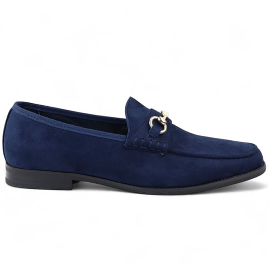 Marineblauwe suède mocassins met leren voering voor heren - Image 1
