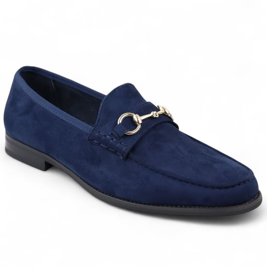 Marineblauwe suède mocassins met leren voering voor heren - Image 2