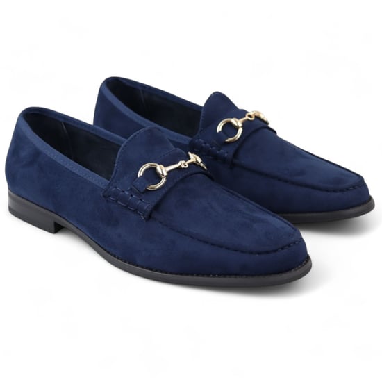 Marineblauwe suède mocassins met leren voering voor heren - Image 3