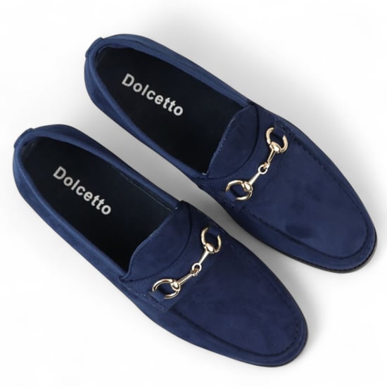 Marineblauwe suède mocassins met leren voering voor heren - Image 4