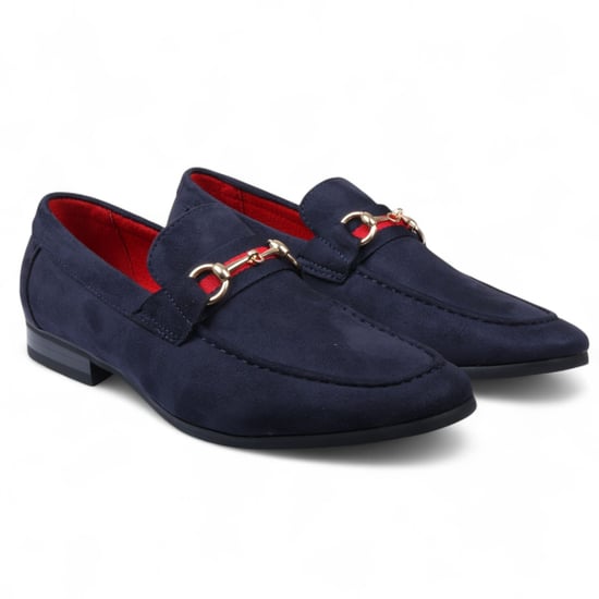 Marineblauwe suède loafers voor heren met gouden gesp - Image 2