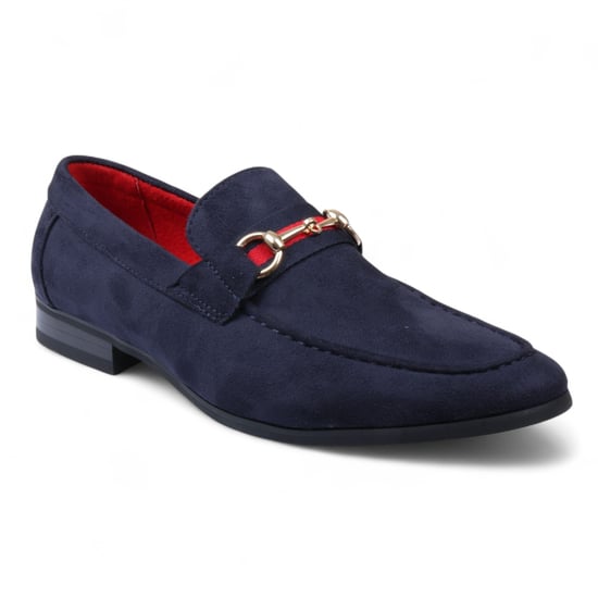 Marineblauwe suède loafers voor heren met gouden gesp - Image 3