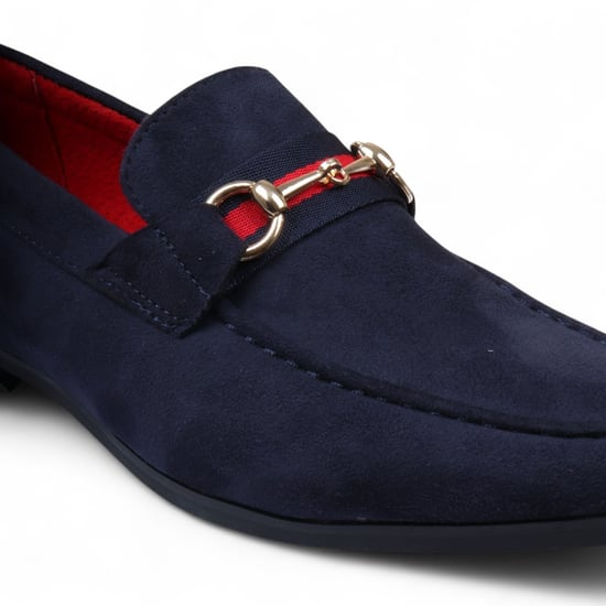 Marineblauwe suède loafers voor heren met gouden gesp - Image 4
