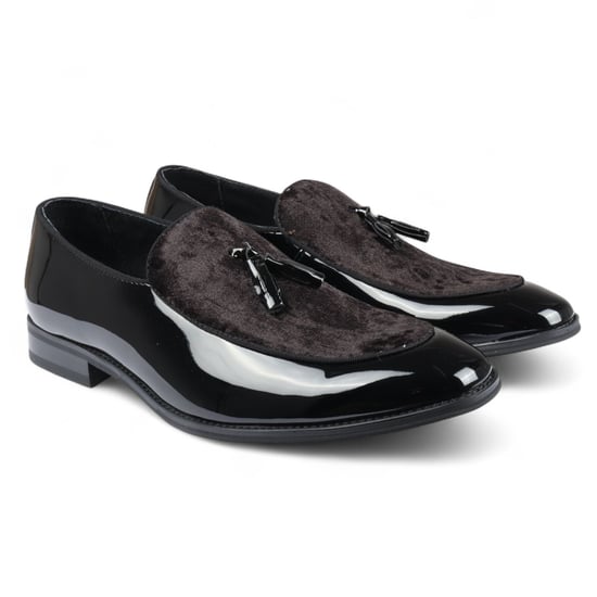 Zwarte fluwelen loafers met kwastjes voor heren, formele lakschoenen - Image 2