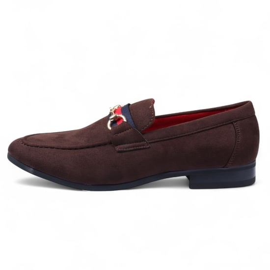 Bruine suède loafers voor heren met gouden gesp, instapschoenen - Image 1