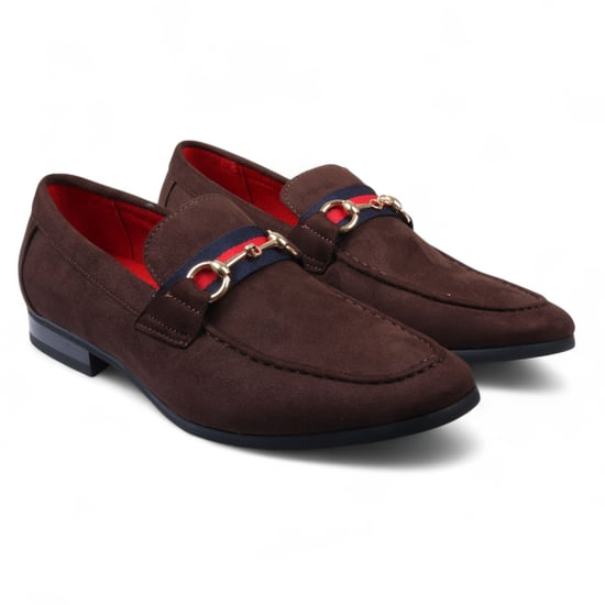 Bruine suède loafers voor heren met gouden gesp, instapschoenen - Image 2