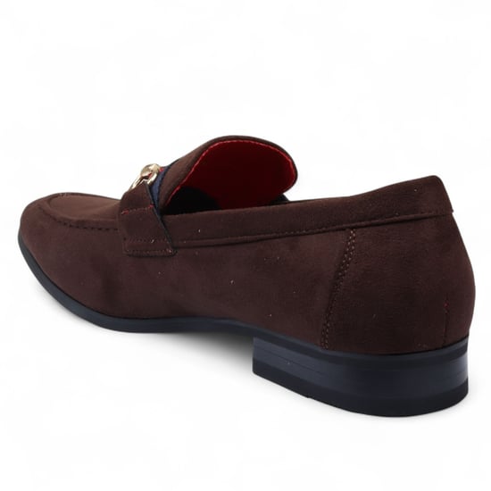 Bruine suède loafers voor heren met gouden gesp, instapschoenen - Image 4
