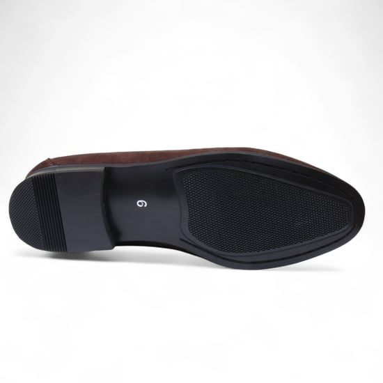 Bruine suède loafers voor heren met gouden gesp, instapschoenen - Image 5