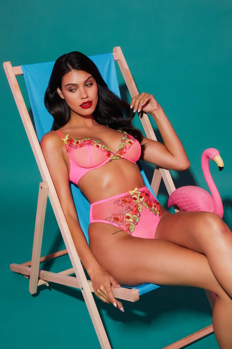 Playful Promises Magda Neon Cocktail Embroidery High Waist Thong - Image 3
