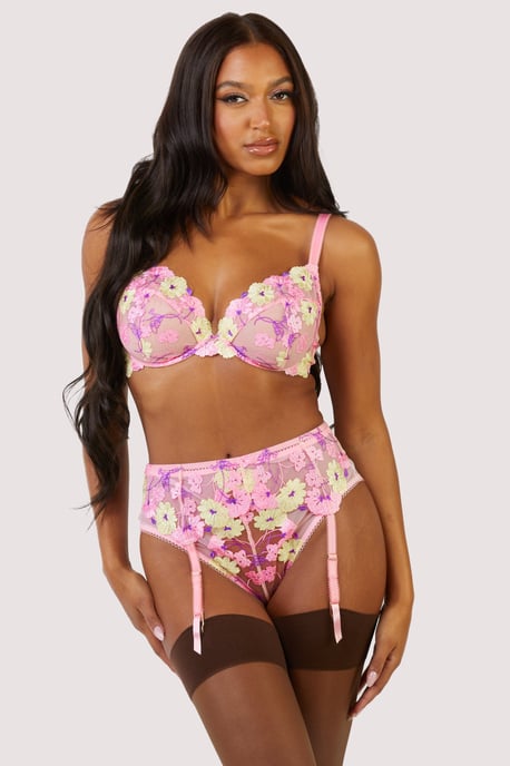 Playful Promises Luna Pastel Embroidery Picot Elastic Suspender - Image 1