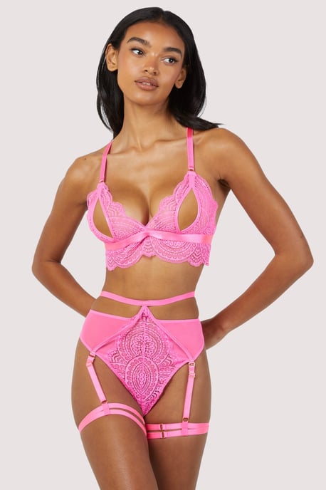 Wolf & Whistle After Dark Demi Bright Lace Triangle Peep Bra With PVC Bindings - Image 3