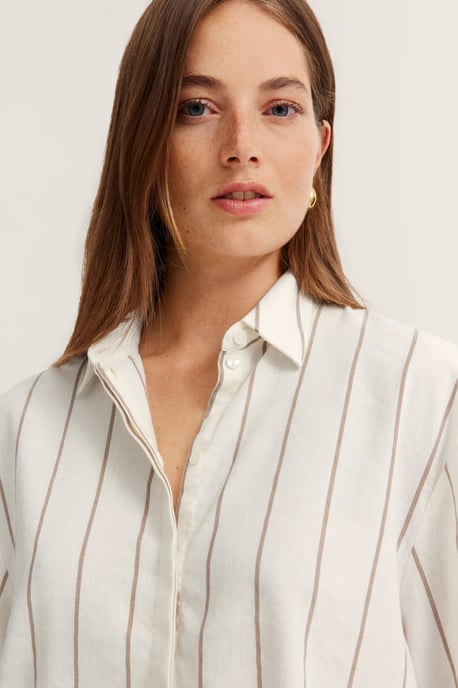 Bugatti Damen Gestreepte blouse van linnenmix - Image 4