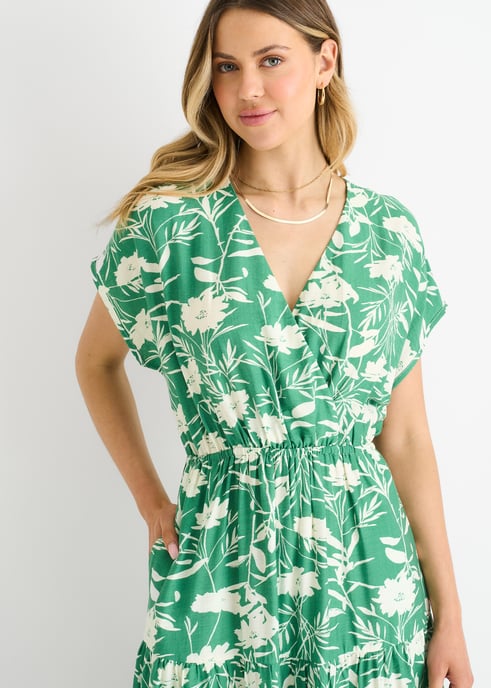 Groene maxi-jurk met bloemenprint en elastische tailleband - Image 2