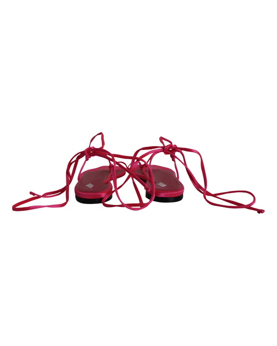 De Attico Kika Laarzen Sandalen met Veters in Roze Satijn - Image 3