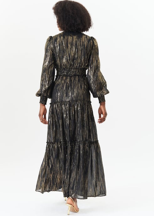 Zwart Lurex Chiffon Gelegenheid Gestaffelde Maxi Dres - Image 4