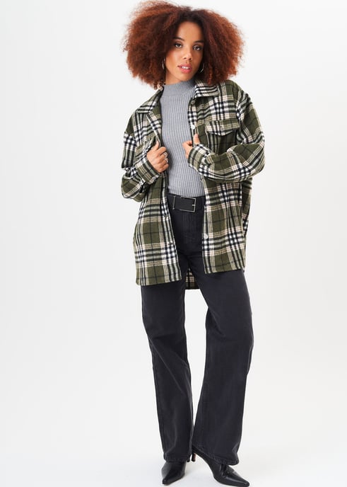 Groen geruit oversized zakdetail jasje - Image 1