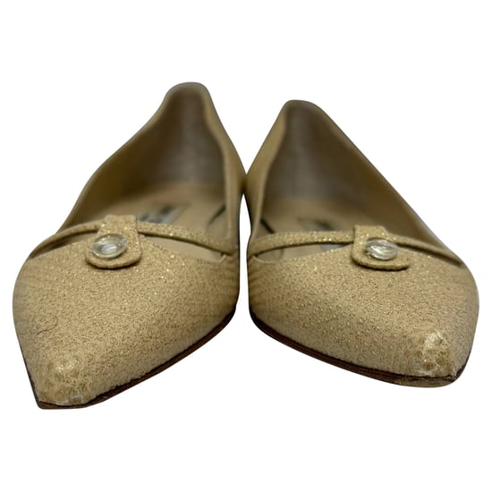 Jimmy Choo Embellished Glittered Pointed Ballet Flats in Gold Leather - Image 2