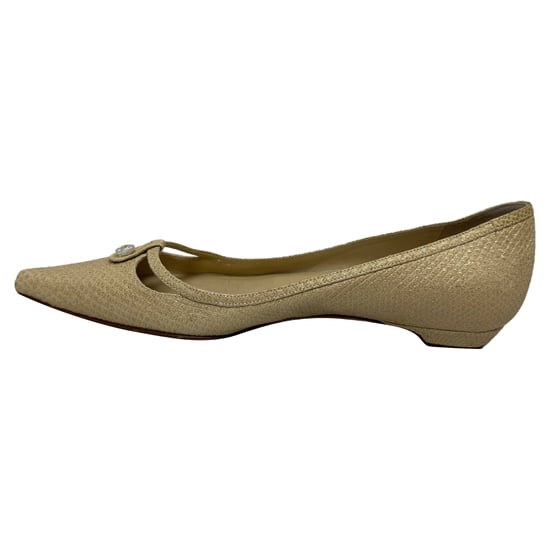 Jimmy Choo Embellished Glittered Pointed Ballet Flats in Gold Leather - Image 4