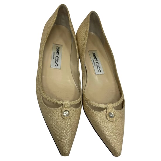 Jimmy Choo Embellished Glittered Pointed Ballet Flats in Gold Leather - Image 5