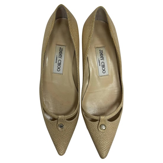 Jimmy Choo Embellished Glittered Pointed Ballet Flats in Gold Leather - Image 6