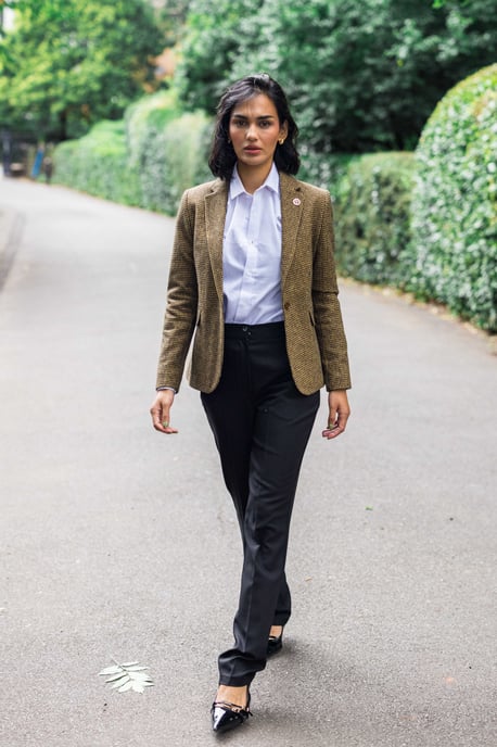 Dames getailleerde bruine pied-de-poule wolmix tweed blazer - Image 3