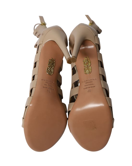 Aquazzura Lace-Up Amazon 105 Sandals in Nude Calfskin Leather - Image 5