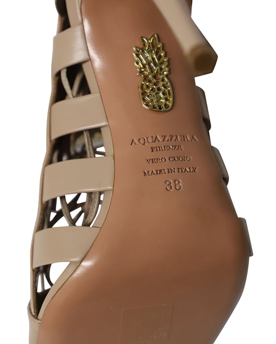 Aquazzura Lace-Up Amazon 105 Sandals in Nude Calfskin Leather - Image 6