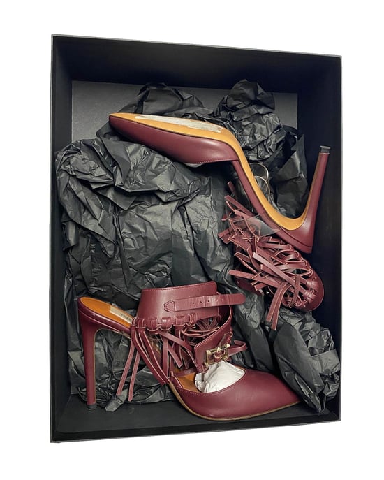 Valentino C-Rockee Fringe Ankle Strap Sandals in Burgundy Leather - Image 4