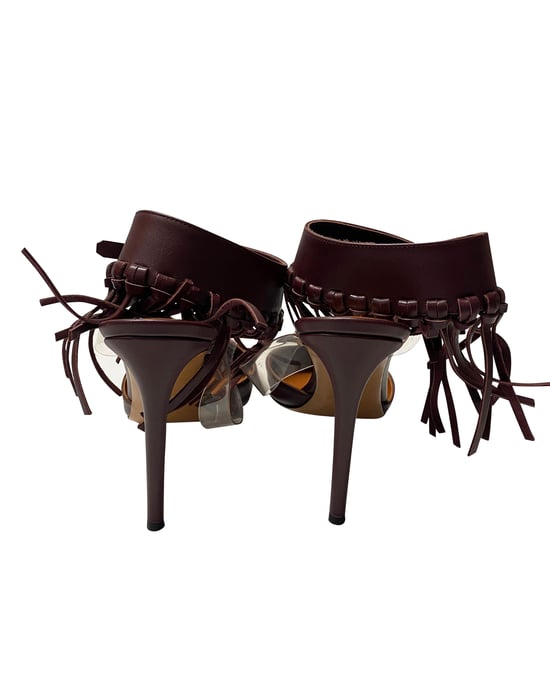 Valentino C-Rockee Fringe Ankle Strap Sandals in Burgundy Leather - Image 6