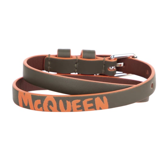 Alexander McQueen Heren Graffiti Skull Leren Wrap Armband in groen - Image 2