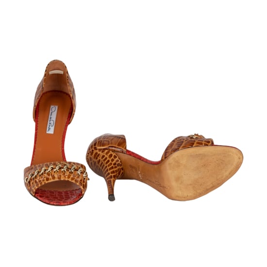 Oscar de la Renta Alligator Geëmbossede Leren Kettingband D'orsay Pumps - '10s - Image 4