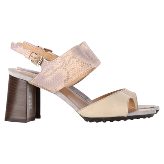 Tod's Sandalenhakken van Crèmekleurig Leer met Slangenhuidprint - Image 1