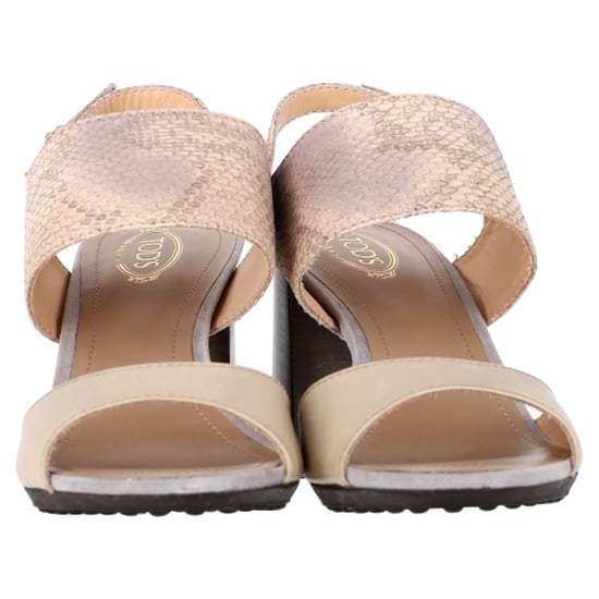 Tod's Sandalenhakken van Crèmekleurig Leer met Slangenhuidprint - Image 2
